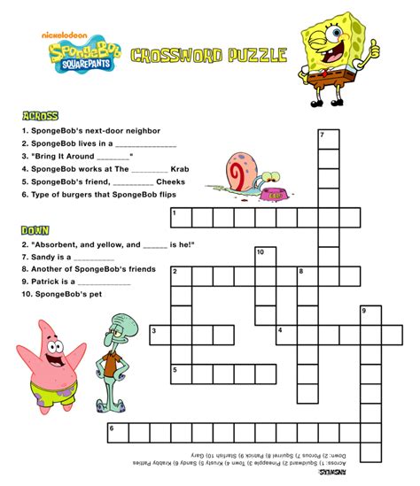 crossword quiz answers spongebob.